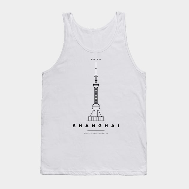 Shanghai Minimal Black Line Design Tank Top by kursatunsal